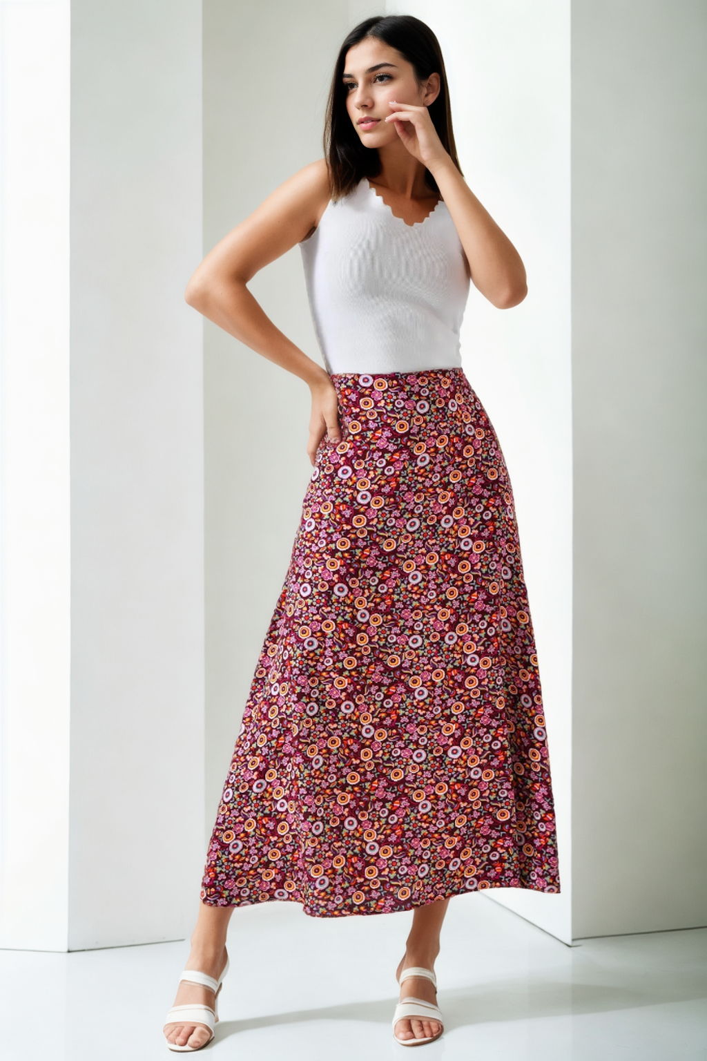 16652 Dewberry Womens Midi Woven Skirt-BORDEAUX