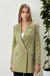 26139 Dewberry Womens Large Size Woven Blazer Jacket-LIGHT KHAKI