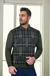 29496 Dewberry Zippered Polo Neck Mens Sweater-Khaki