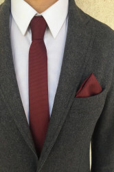 69641 Dewberry Mens Tie and Handkerchief Set-BORDEAUX