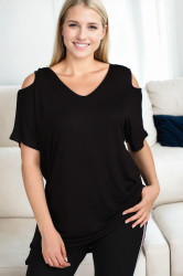 99554 Dewberry Short Sleeve Womens Blouse-BLACK