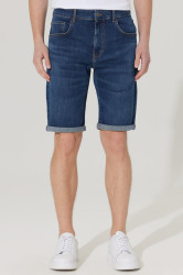AC&Co / Altınyıldız Classics Pánské tmavě modré slim fit bavlněné strečové džínsové šortky