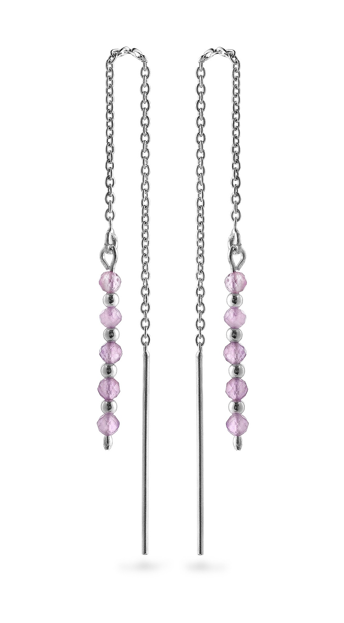AGAIN Jewelry Stříbrné řetízkové náušnice s ametystem AJKNS004