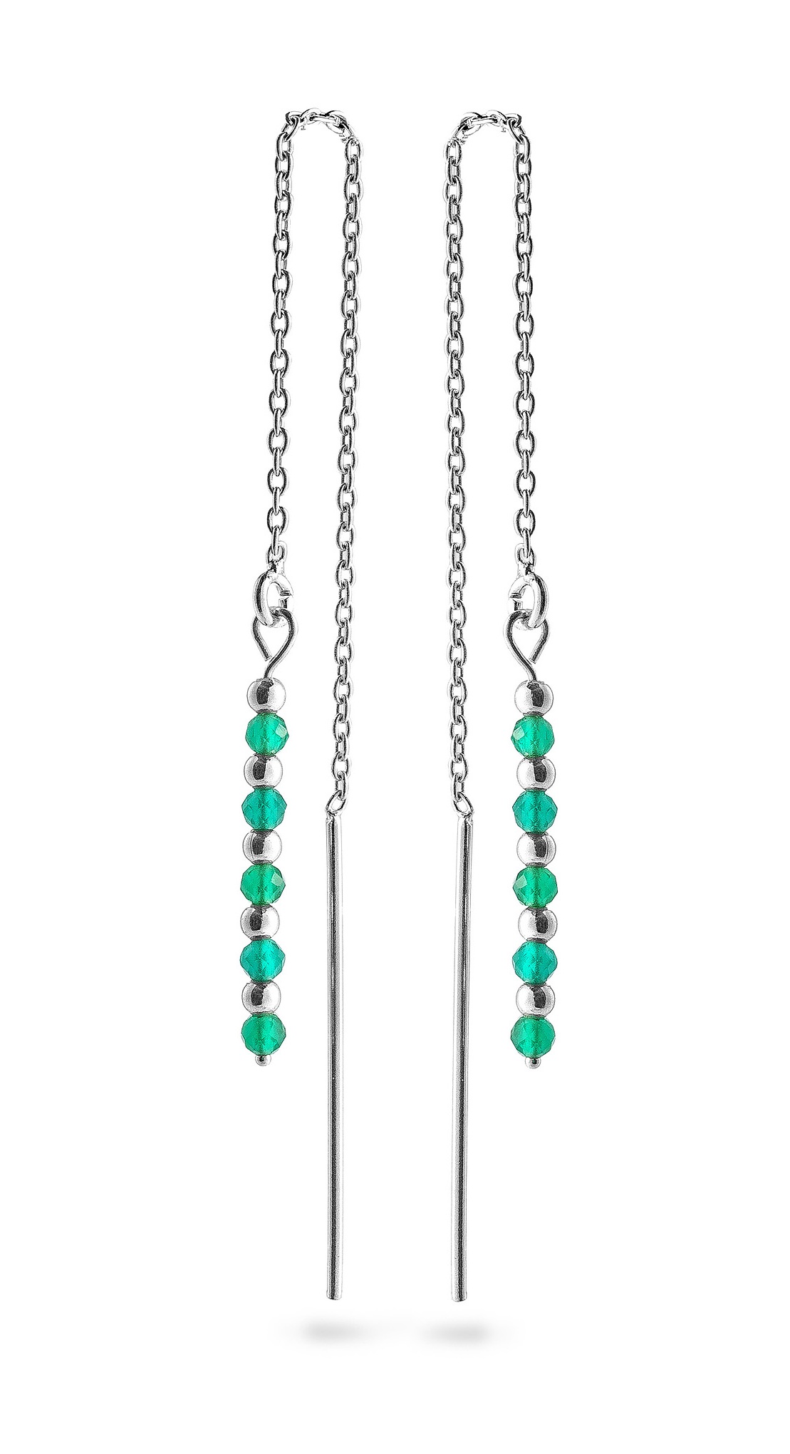 AGAIN Jewelry Stříbrné řetízkové náušnice se smaragdem AJKNS002