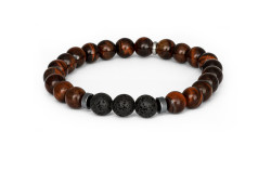 Agato Korálkový náramek z tygřího oka, lávového kamene a hematitu MINK137/20