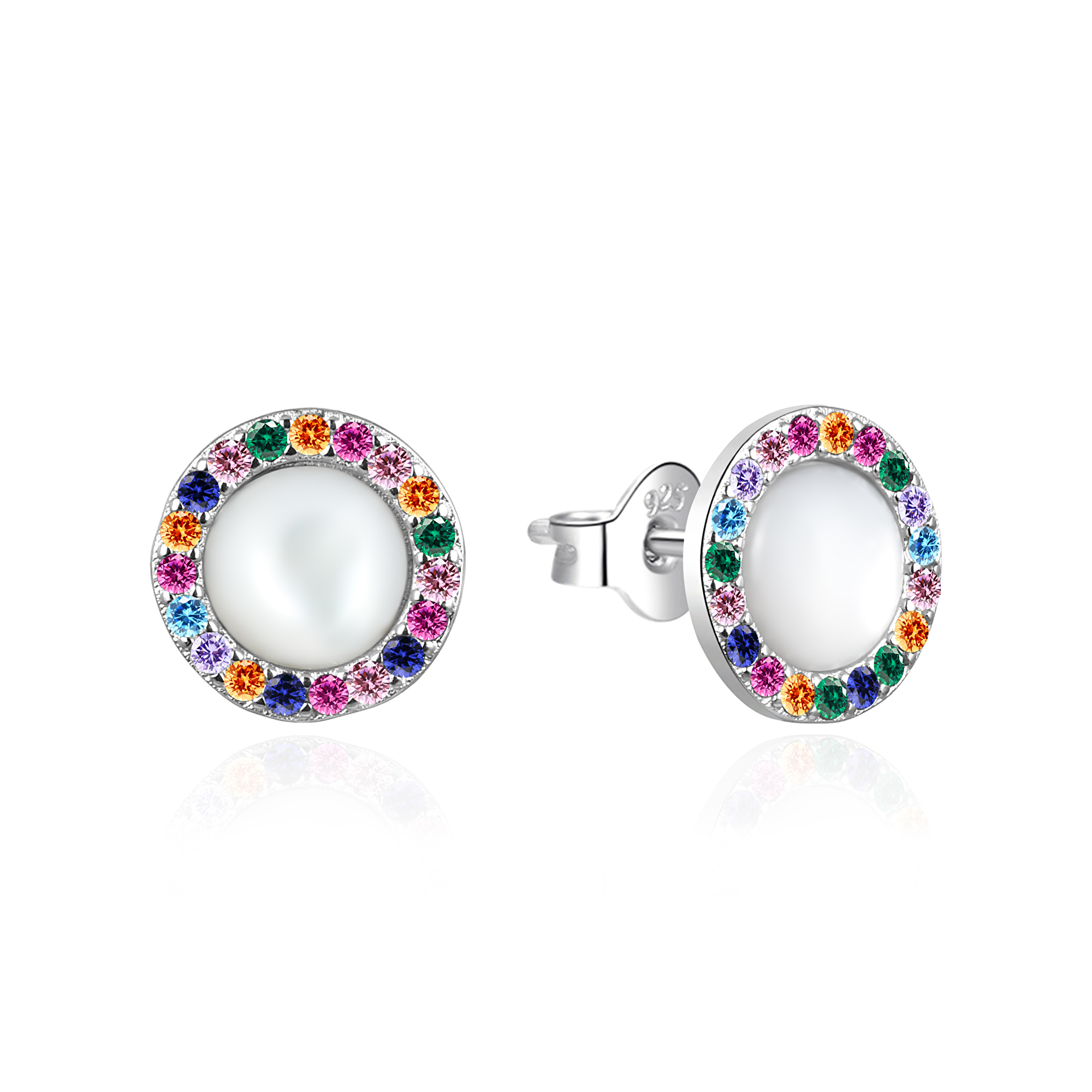 Agato Stříbrné náušnice s barevnými zirkony a perletí AGT-E203PC