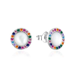 Agato Stříbrné náušnice s barevnými zirkony a perletí AGT-E203PC