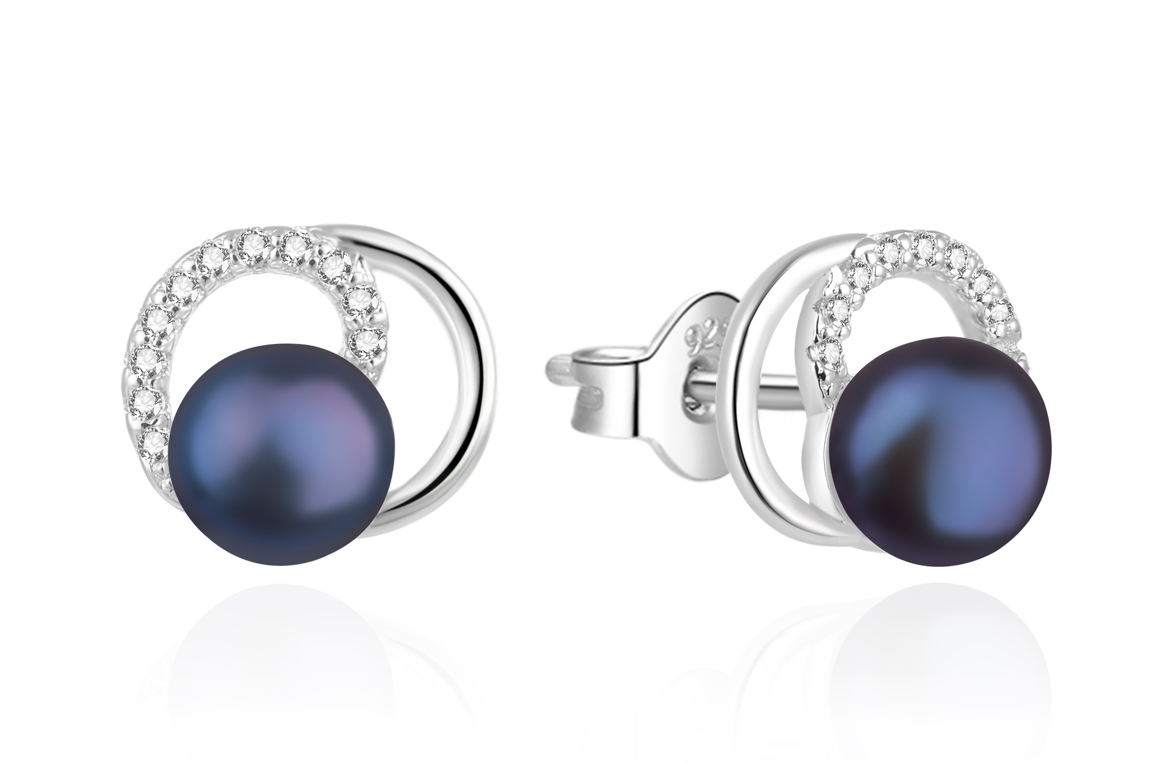 Agato Stříbrné náušnice s pravou modrou perlou a zirkony AGT-E216PW-PBK