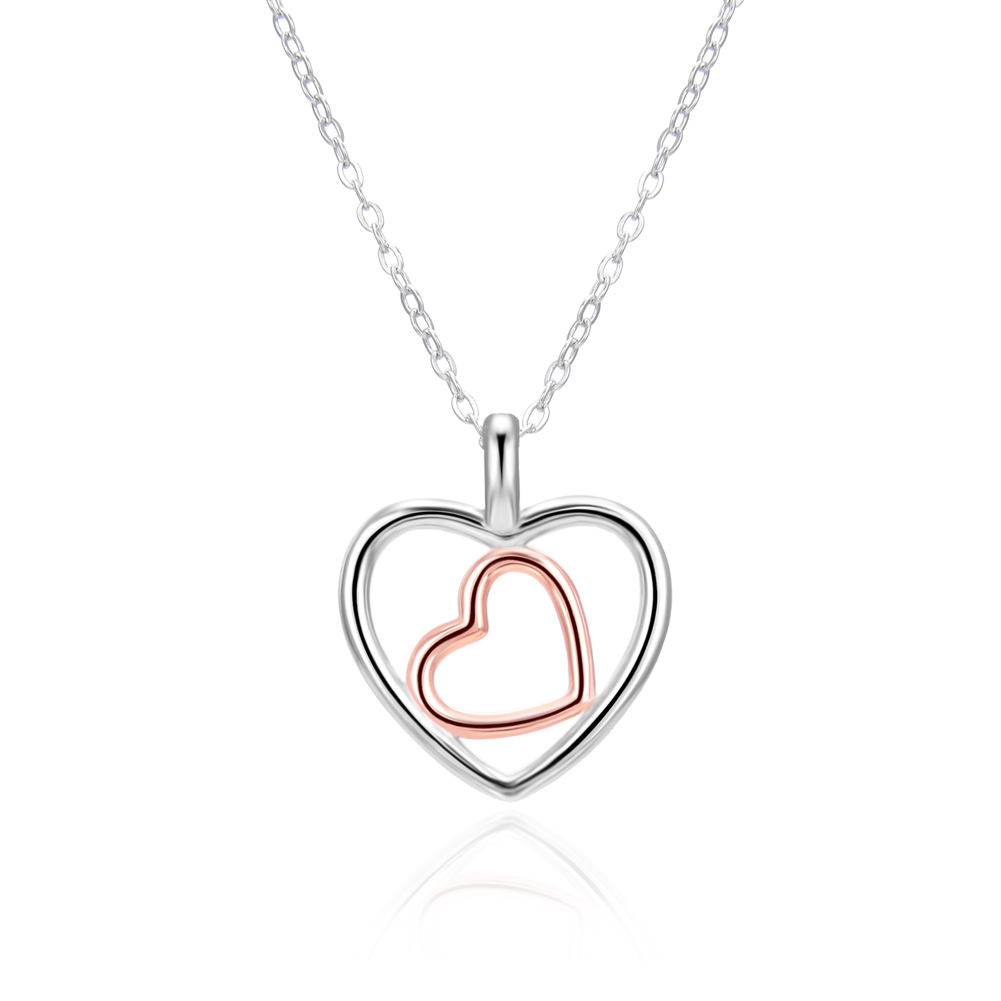 Agato Stříbrný bicolor náhrdelník Dvojité srdce AGT-N045-2T (řetízek, přívěsek)