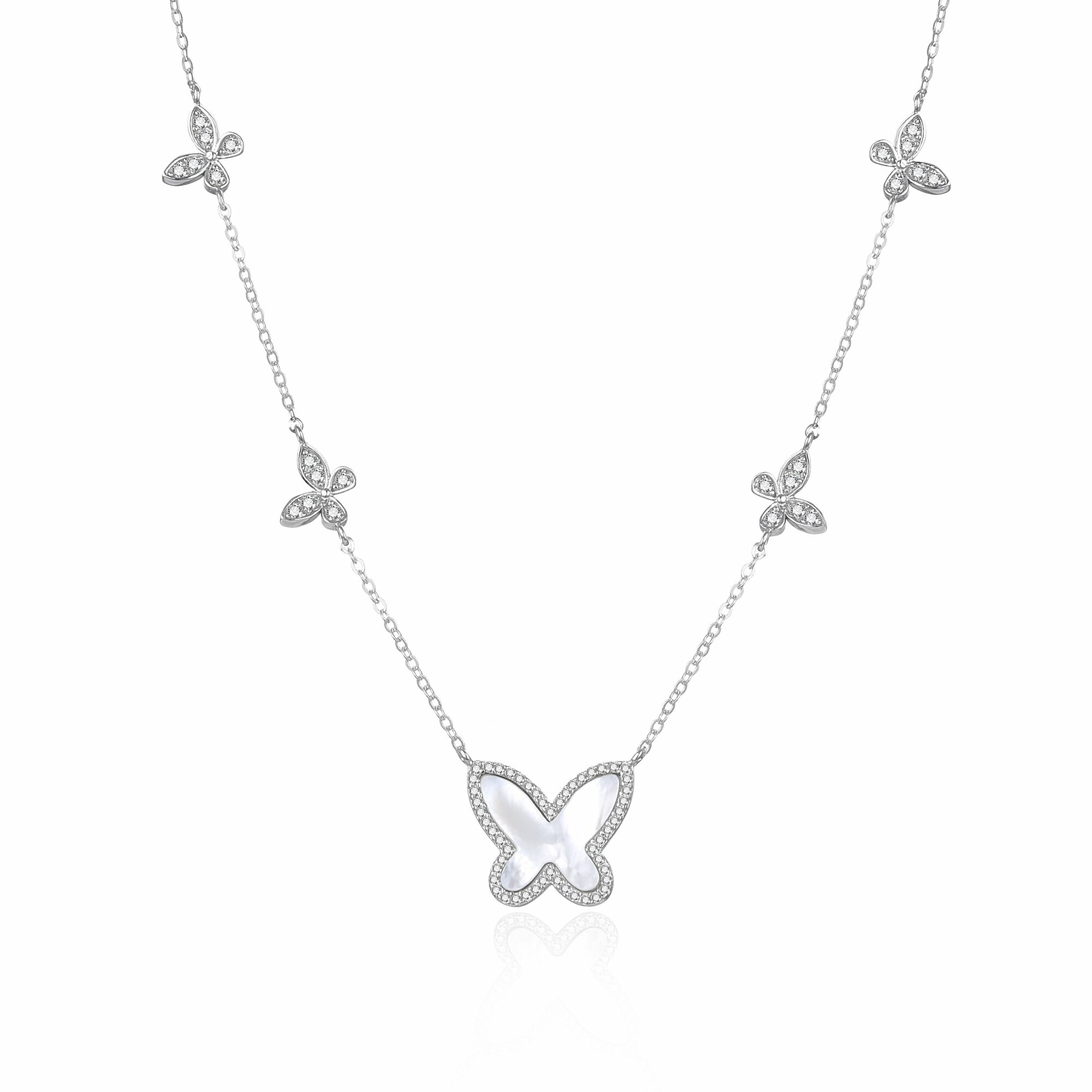 Agato Stříbrný náhrdelník s perletí Motýl AGT-N047W
