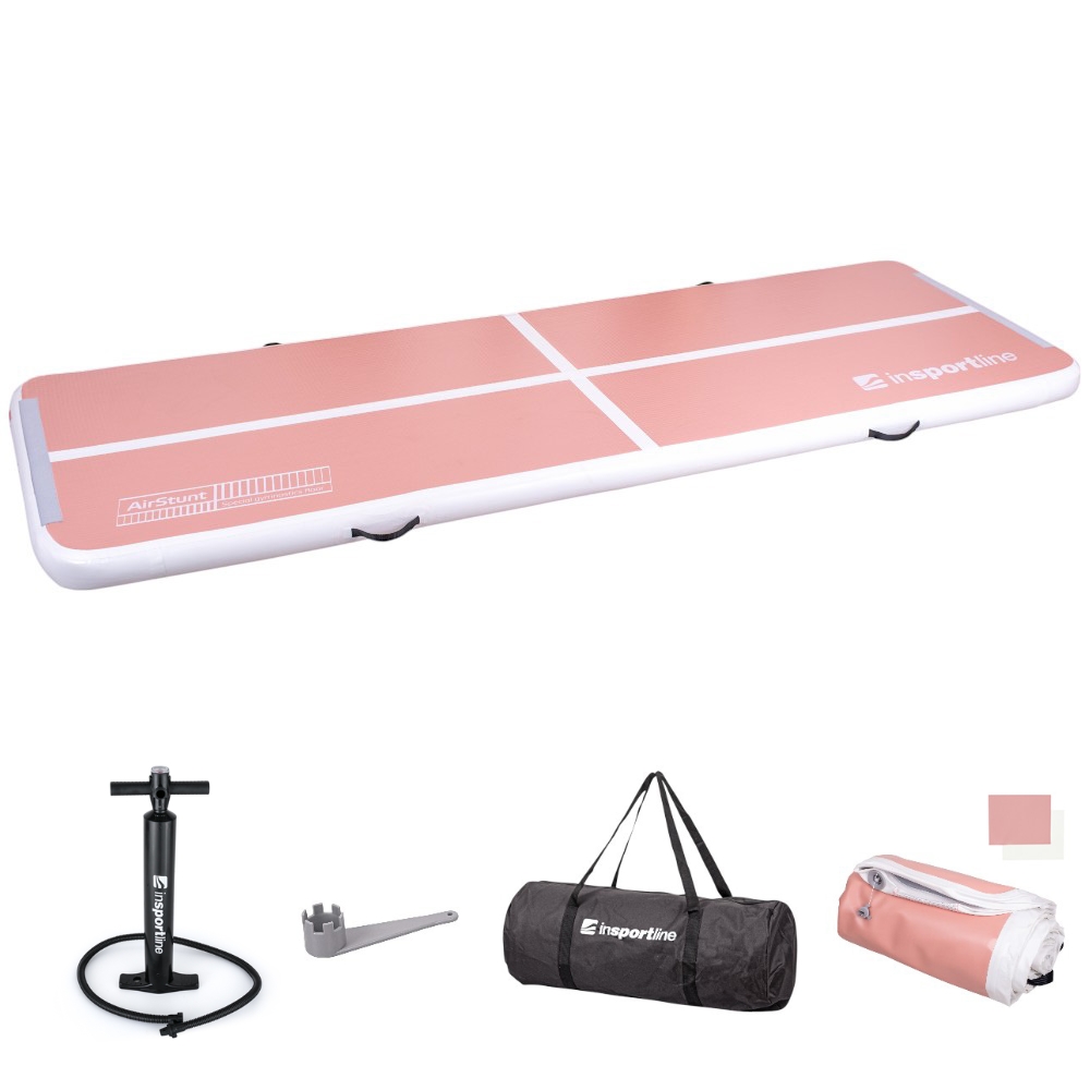 Airtrack inSPORTline Airstunt 300x100x10 cm korálová růžová s ruční pumpou