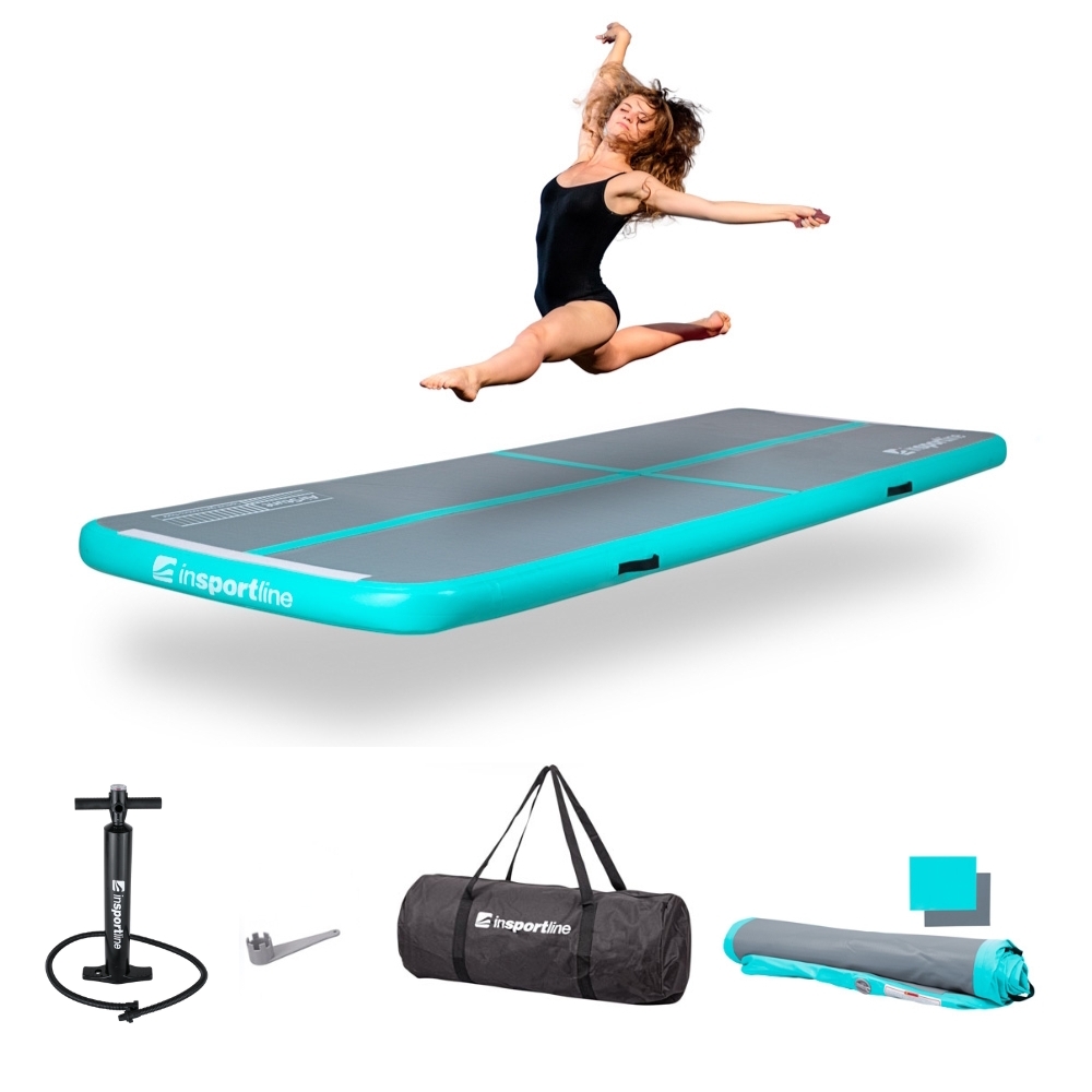 Airtrack inSPORTline Airstunt 400x100x10 cm šedá s ruční pumpou