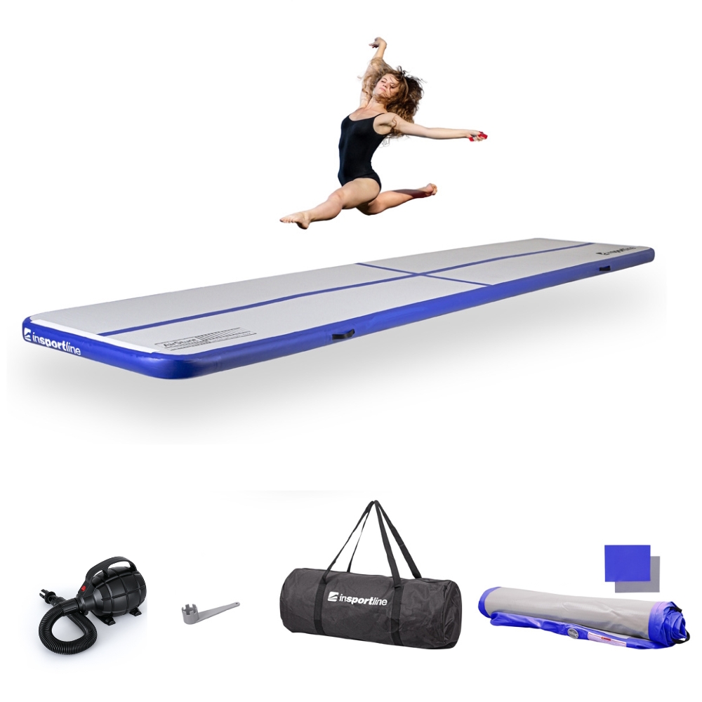 Airtrack inSPORTline Airstunt 500x100x10 cm bílo-modrá s elektrickou pumpou