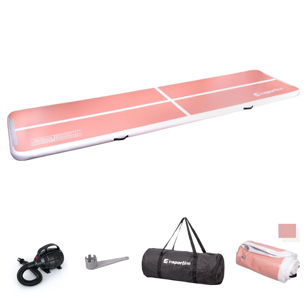 Airtrack inSPORTline Airstunt 500x100x10 cm korálová růžová s elektrickou pumpou