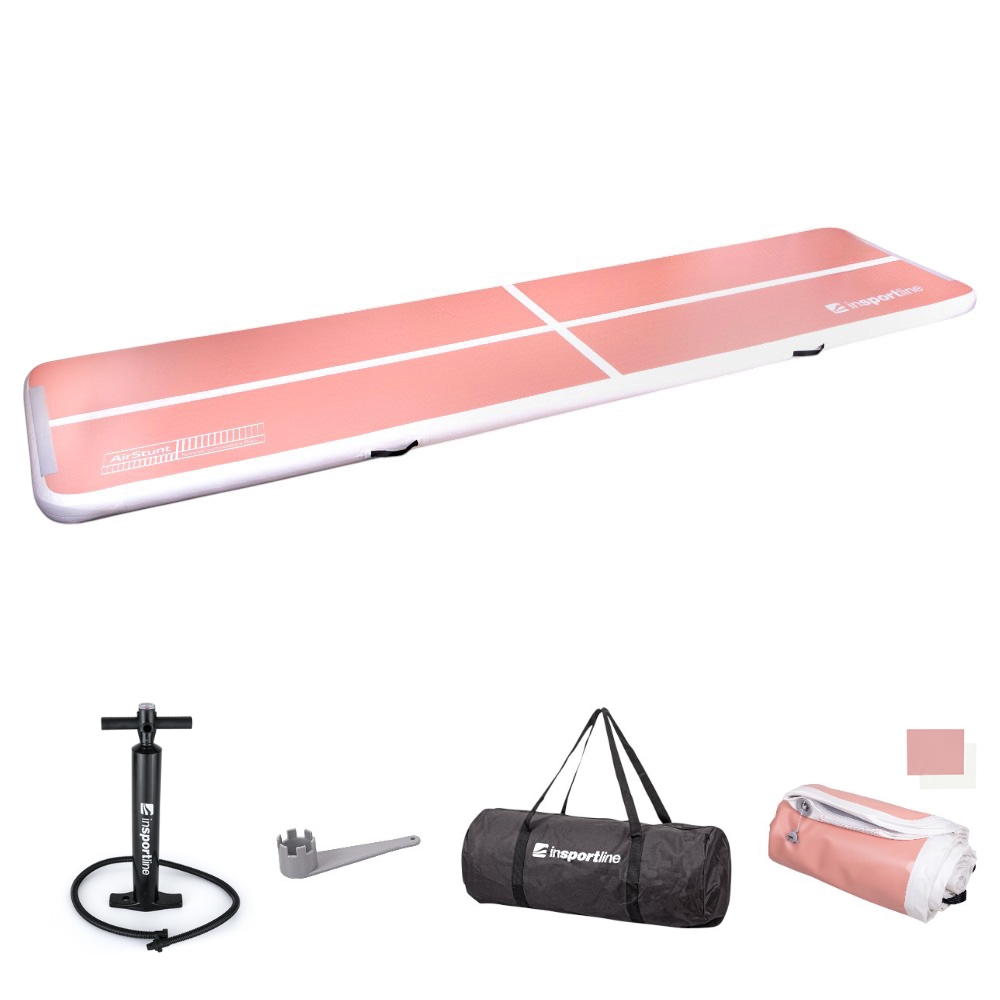 Airtrack inSPORTline Airstunt 500x100x10 cm korálová růžová s ruční pumpou