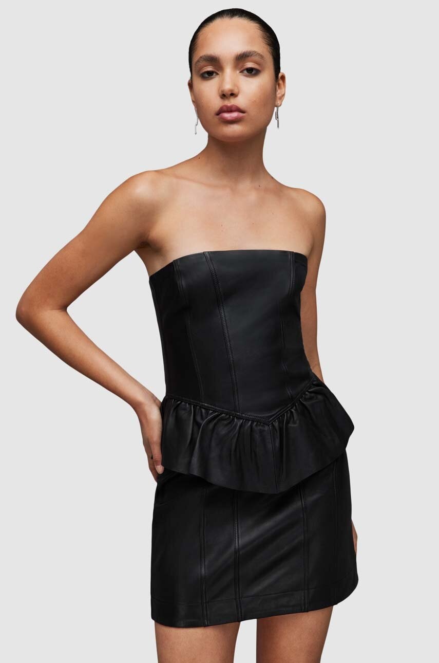 AllSaints  Kožené šaty  WL068Z CASSIE LEA RUFFLE DR