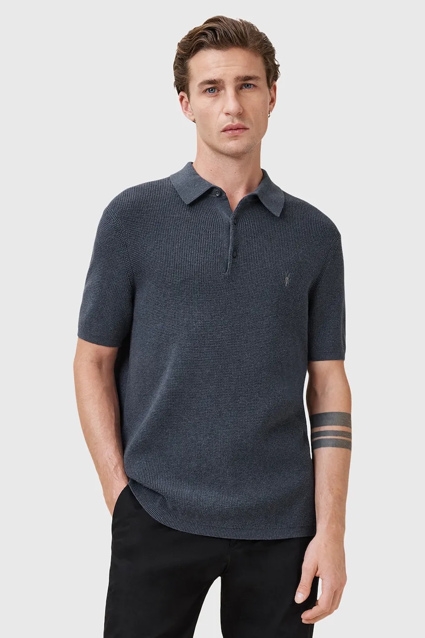AllSaints  polo pánské s příměsí vlny ASPEN
