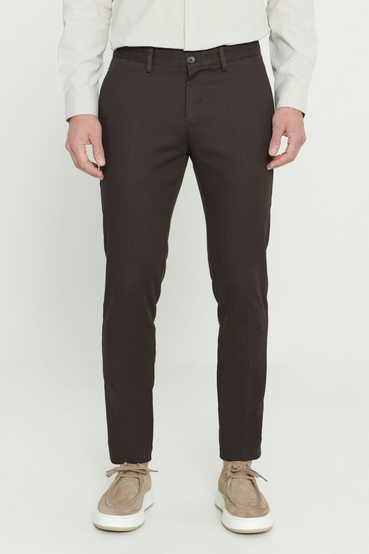 ALTINYILDIZ CLASSICS Men's Brown Slim Fit Slim Fit Dobby Flexible Casual Trousers
