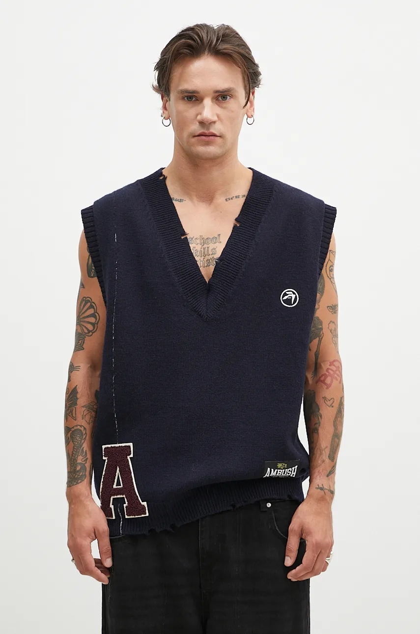 Ambush  Vlněná vesta  Repair Stitch V Neck Vest