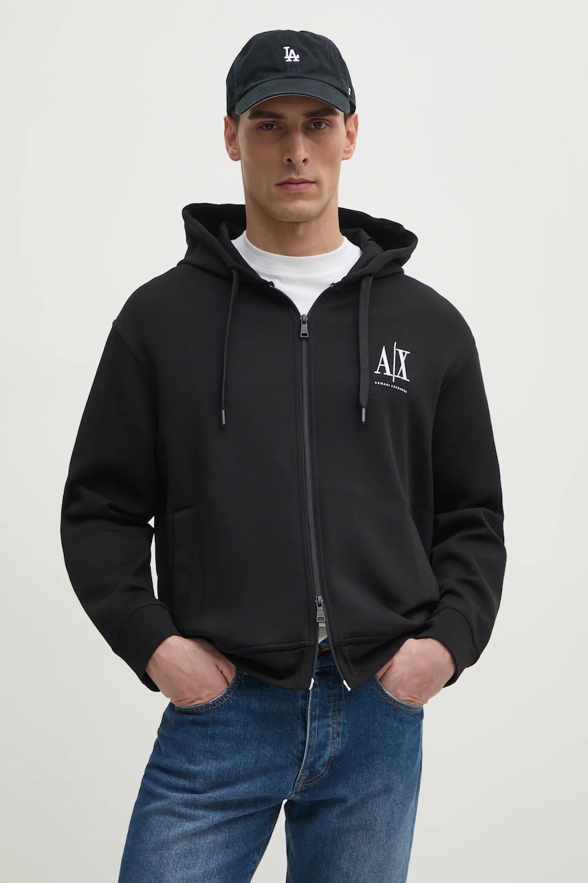 Armani Exchange  rozepínací mikina s kapucí pánská s bavlnou