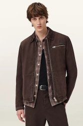 Bavlněná bunda AllSaints hnědá barva, přechodná, M080OB