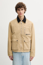 Bavlněná bunda Karl Lagerfeld Jeans béžová barva, zimní, A3M14058