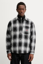 Bavlněná bunda Tommy Jeans černá barva, přechodná, DM0DM22014