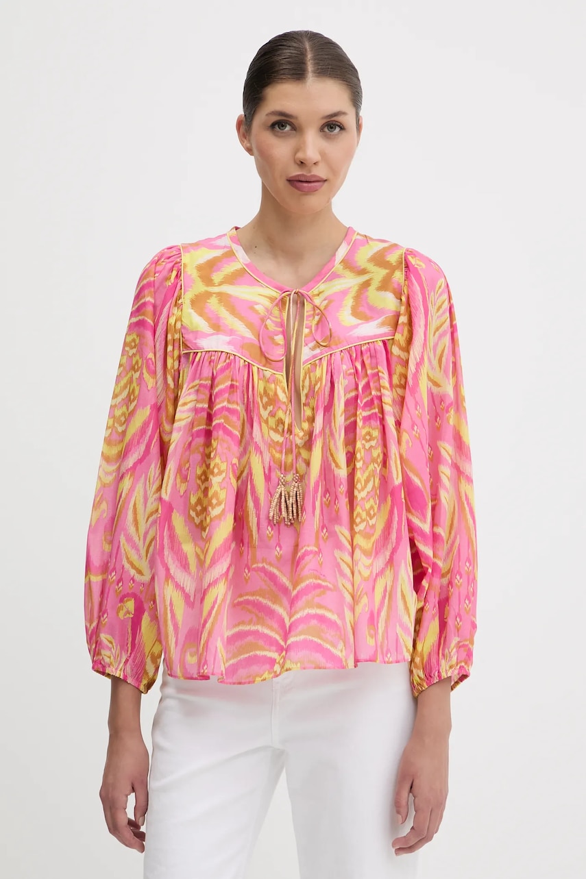 Bavlněná halenka Farm Rio dámská, růžová barva, vzorovaná, 336600