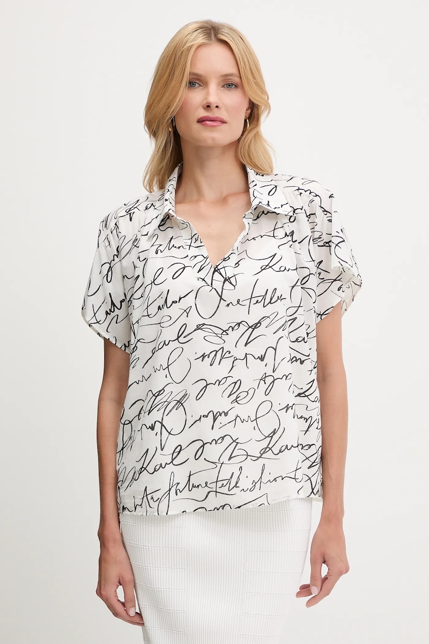 Bavlněná halenka Karl Lagerfeld dámská, béžová barva, vzorovaná, A3W11039