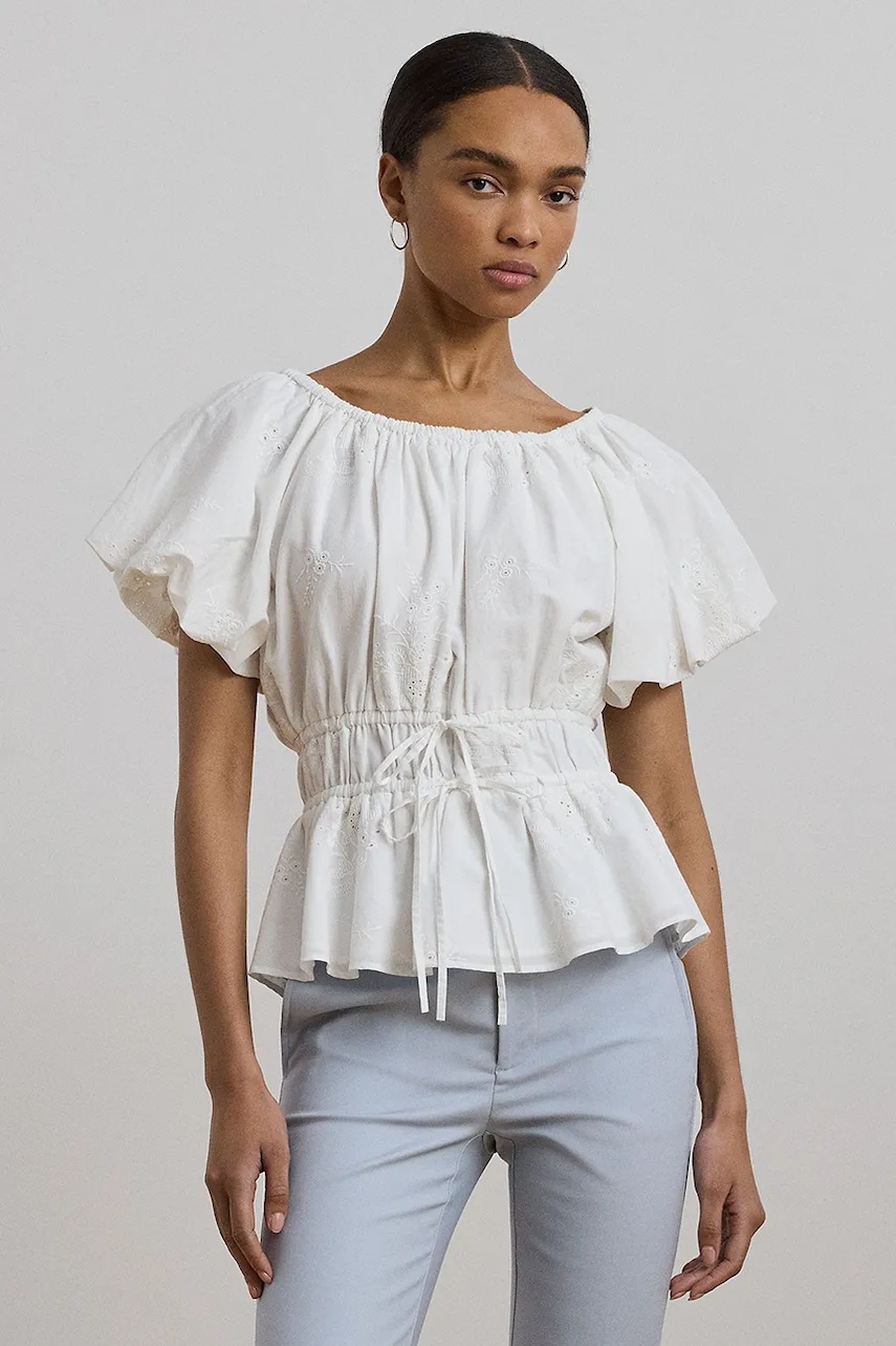 Bavlněná halenka Lauren Ralph Lauren dámská, bílá barva, hladká, 200966197