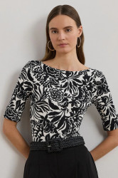Bavlněná halenka Lauren Ralph Lauren dámská, černá barva, vzorovaná, 200963940