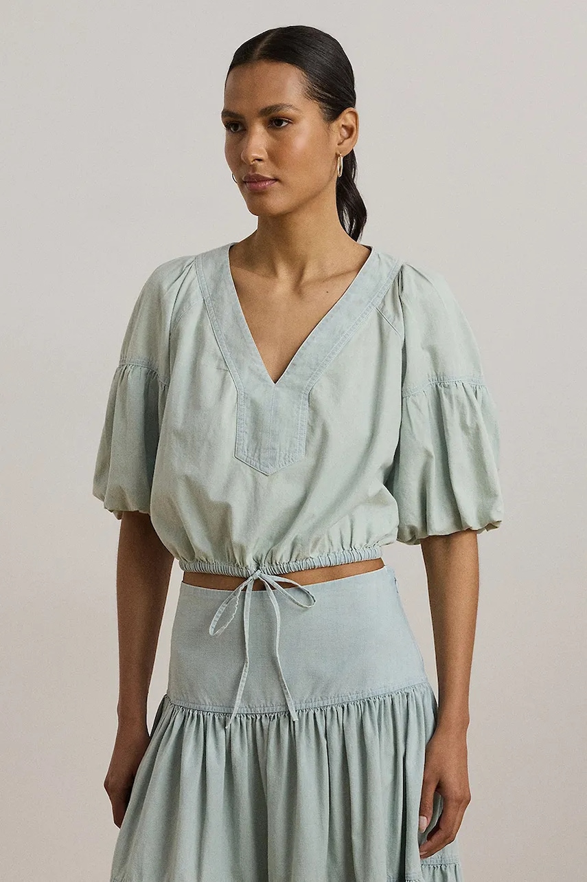 Bavlněná halenka Lauren Ralph Lauren dámská, modrá barva, hladká, 200971260