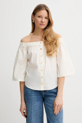 Bavlněná halenka Marciano by Guess PAT dámská, béžová barva, hladká, 5GGH28 7315A