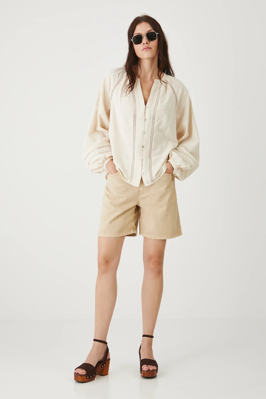 Bavlněná halenka Medicine dámská, béžová barva, s aplikací