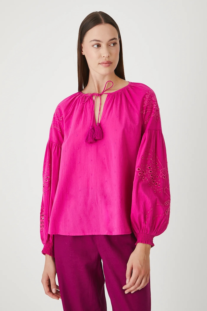 Bavlněná halenka Medicine dámská, růžová barva, s aplikací