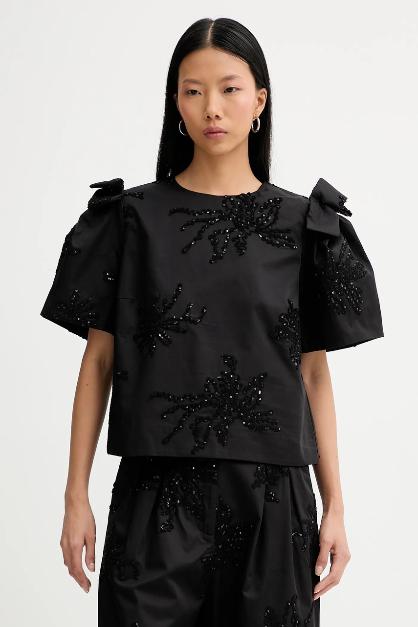 Bavlněná halenka MUNTHE RYME dámská, černá barva, vzorovaná, 254105025401