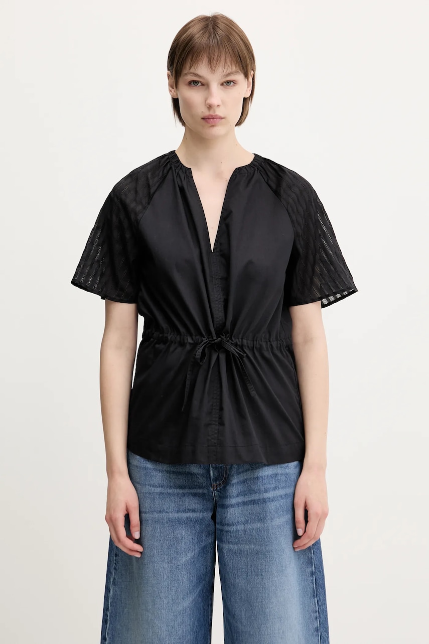 Bavlněná halenka Samsoe Samsoe Satoma dámská, černá barva, hladká, F25100007