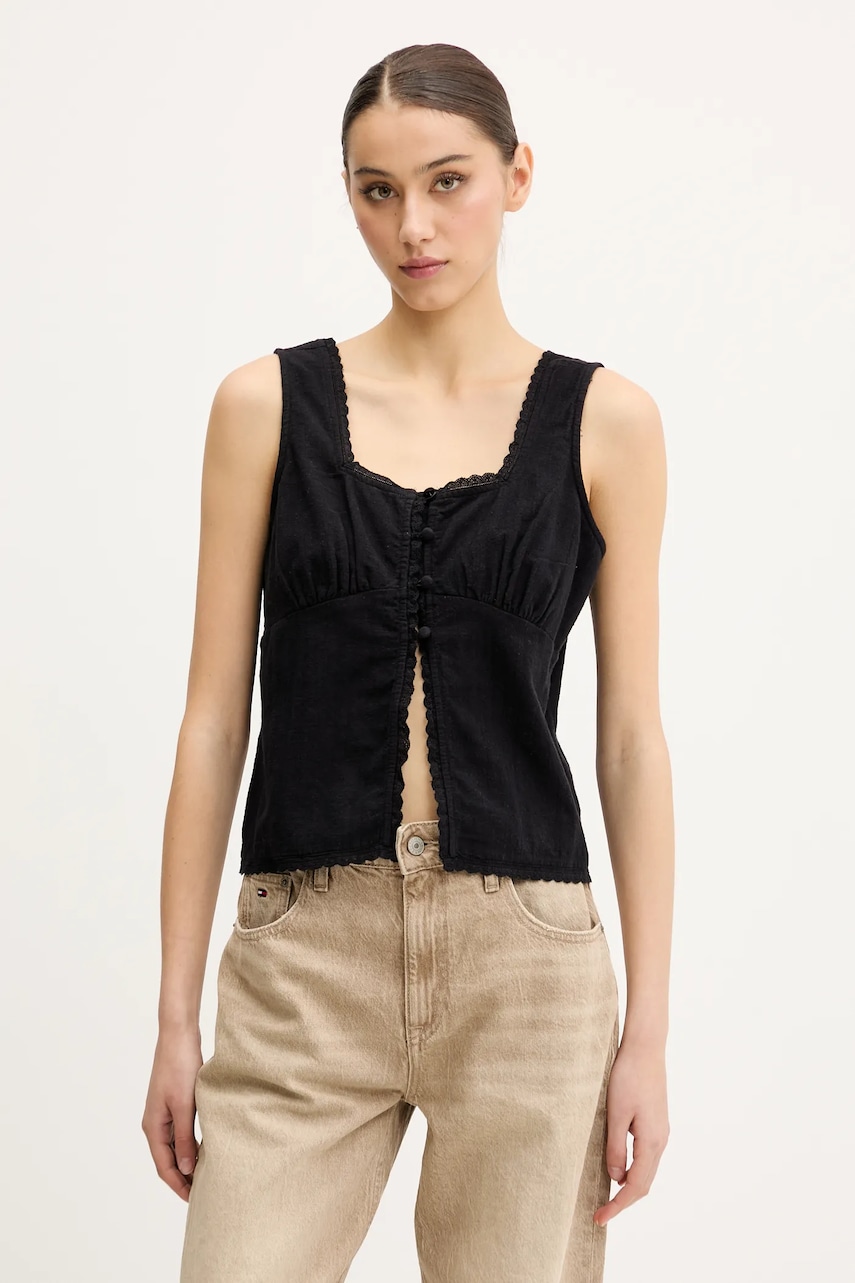 Bavlněná halenka Superdry dámská, černá barva, hladká, W6012019A-02A