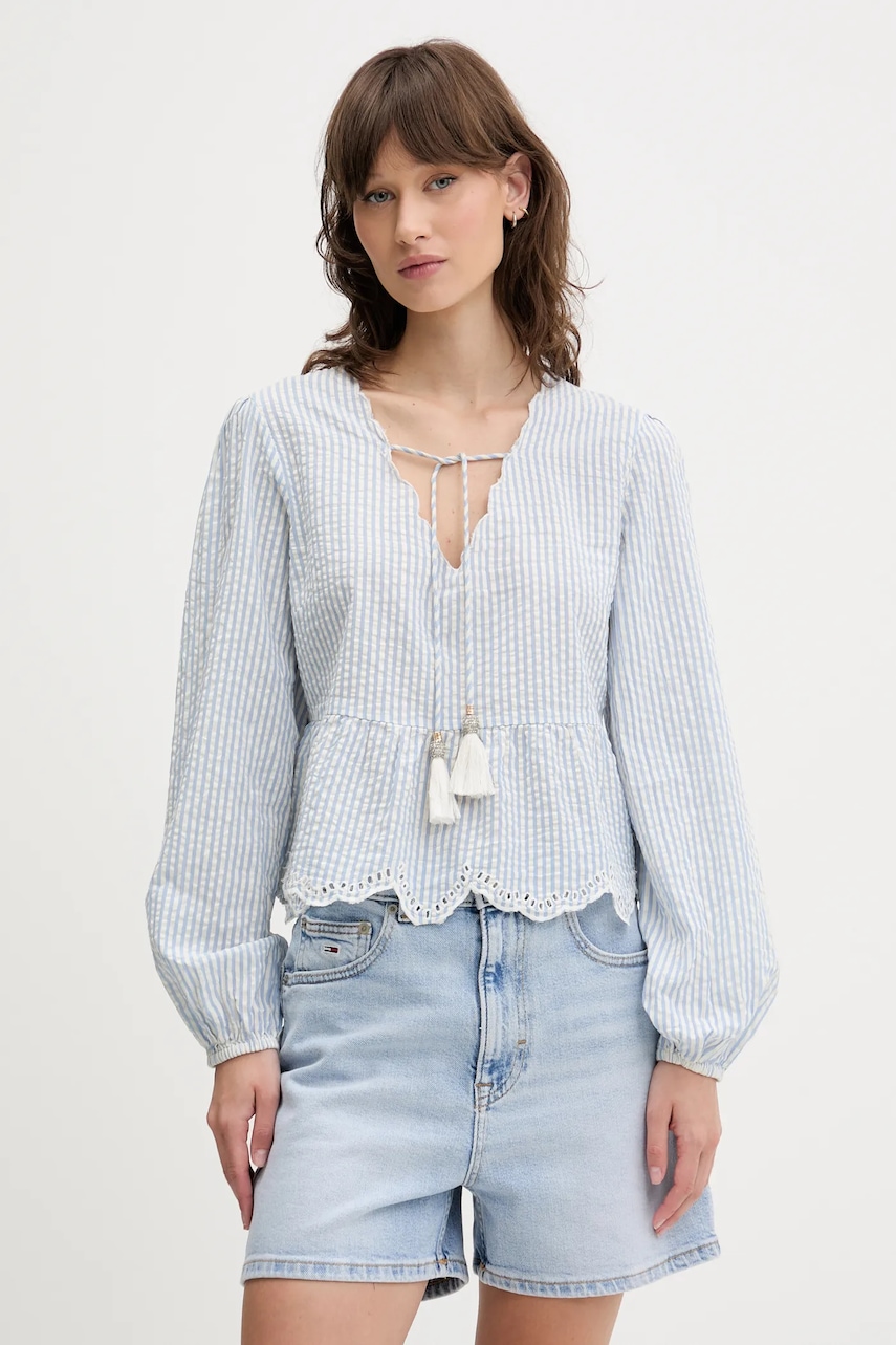 Bavlněná halenka Superdry dámská, modrá barva, vzorovaná, W6012100A-2U7