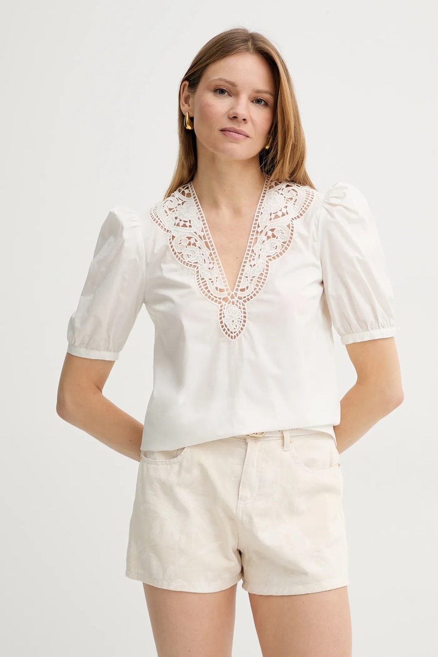 Bavlněná halenka Twinset dámská, bílá barva, s aplikací, 251TT2335