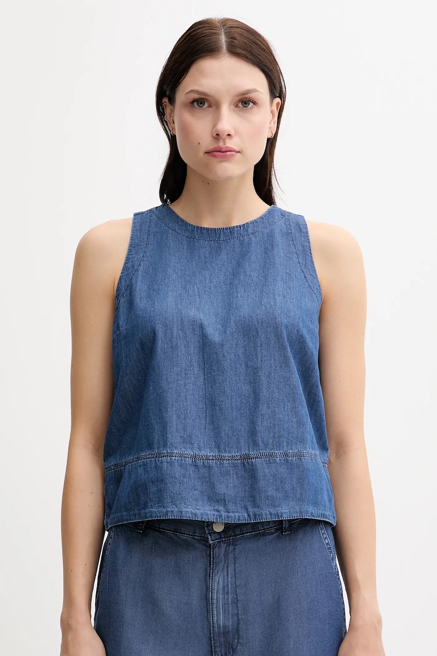 Bavlněná halenka United Colors of Benetton dámská, modrá barva, hladká, 5DHJDH00Q