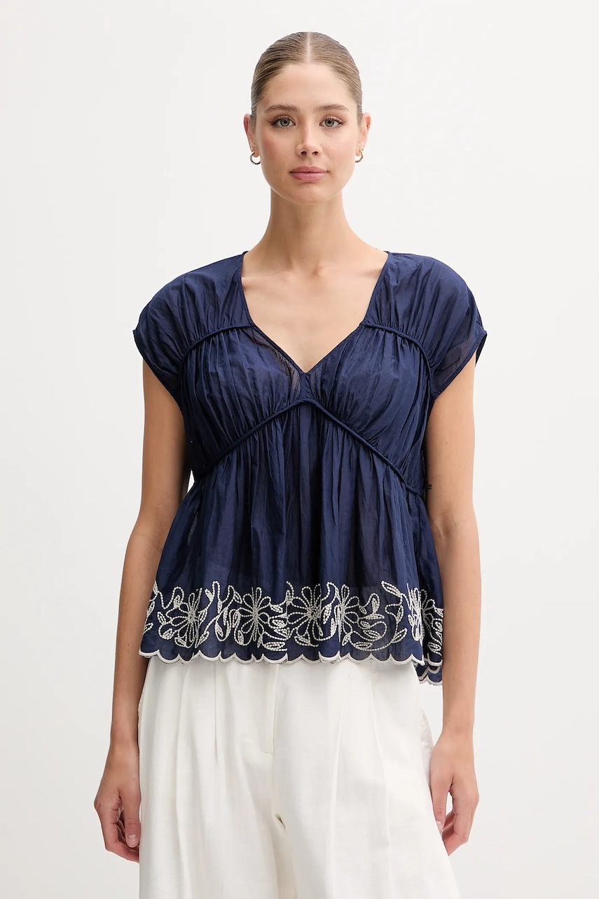 Bavlněná halenka United Colors of Benetton dámská, tmavomodrá barva, s aplikací, 5VZCDQ0C3