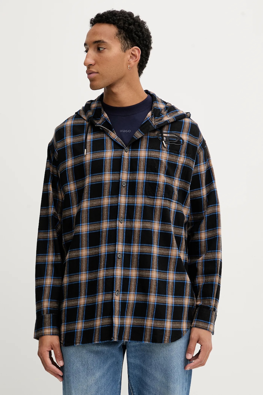 Bavlněná košile Diesel S-DEWNY-HOOD-AJFI