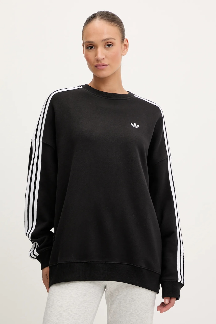 Bavlněná mikina adidas Originals 3-Stripes dámská, černá barva, s aplikací, JX5285