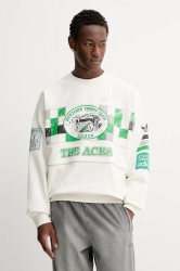 Bavlněná mikina adidas Originals Court Crew dámská, bílá barva, s kapucí, vzorovaná, JW0149