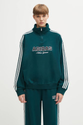 Bavlněná mikina adidas Originals Quarter Zip dámská, zelená barva, s aplikací, KF2309