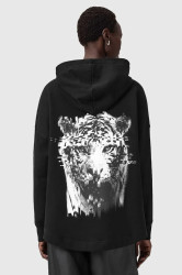 Bavlněná mikina AllSaints dámská, černá barva, s kapucí, vzorovaná, W107JD