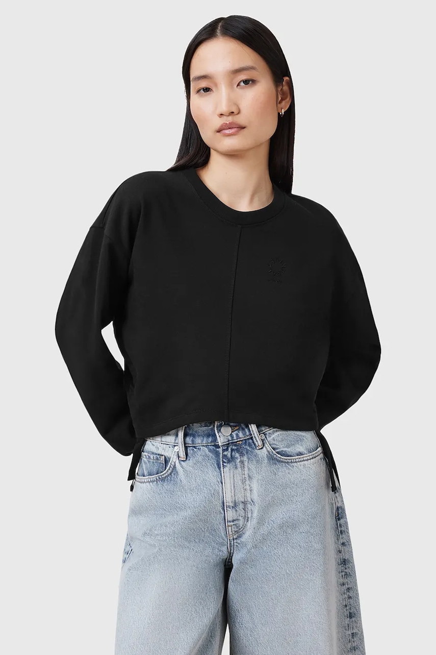 Bavlněná mikina AllSaints MIRA dámská, černá barva, hladká, W214JC