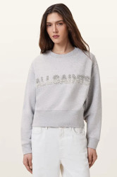 Bavlněná mikina AllSaints SEPARO dámská, šedá barva, s aplikací, W215JC