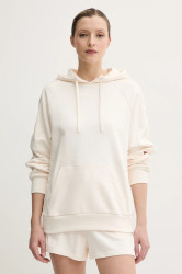 Bavlněná mikina Armani Exchange dámská, béžová barva, s kapucí, s aplikací, XW000500 AF12804